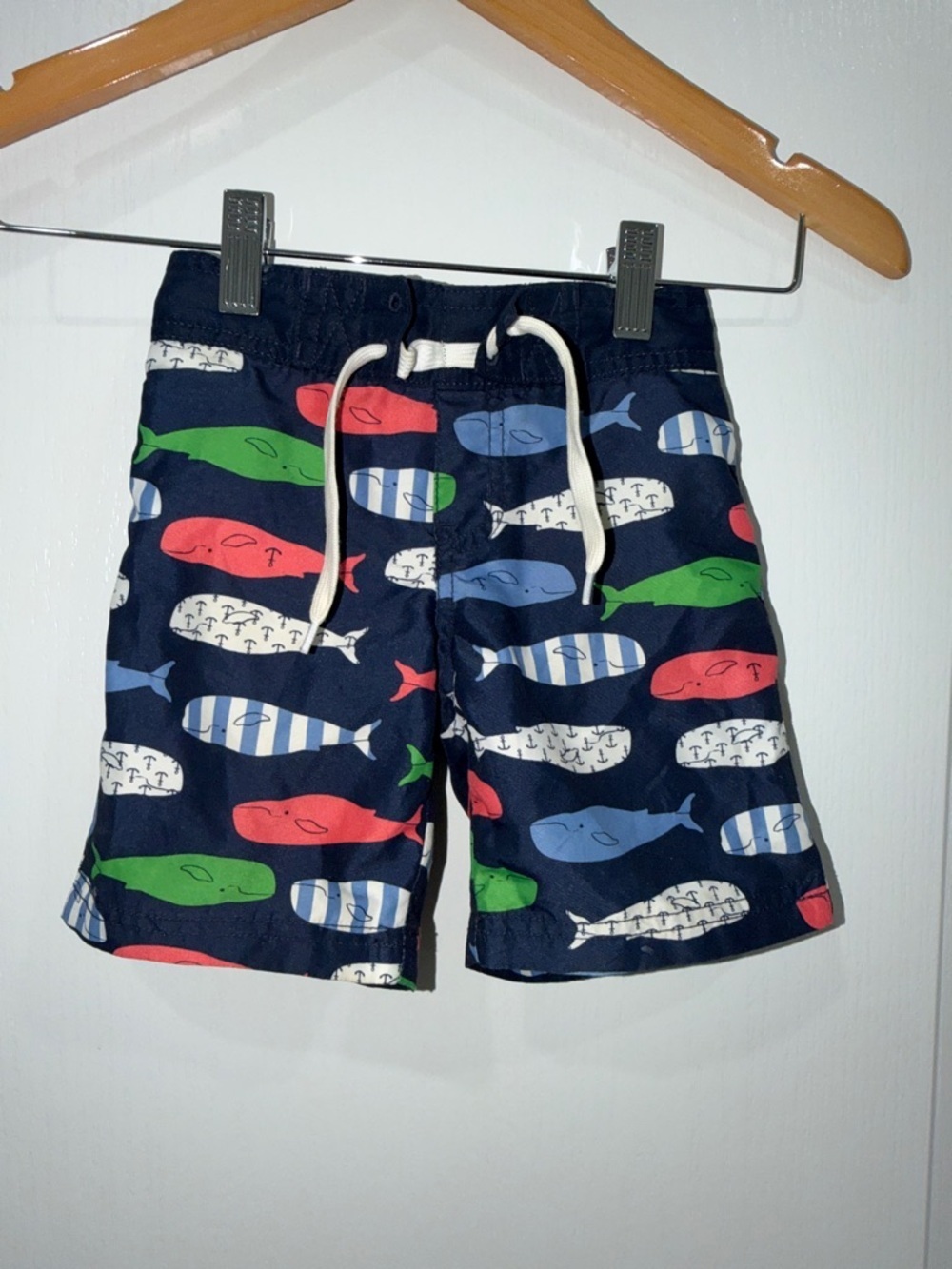 Janie and Jack Navy Whale Print Swim Shorts - Blue/Red/Green size 3 - Picture 4 of 5